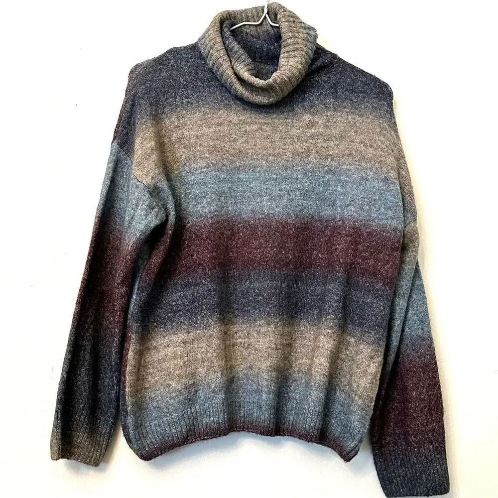 Cliche Wool Blend Soft Space Dyed Cowl Turtleneck Pullover Multicolor Sweater Me